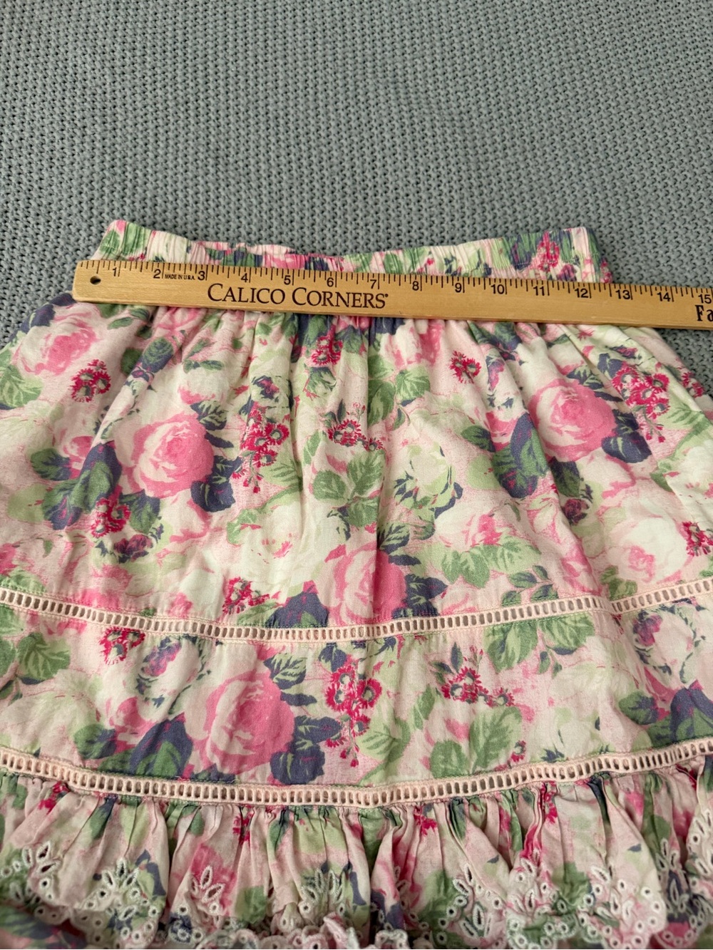 LoveShackFancy Naila Tiered Crochet Trimmed Floral Cotton Midi Skirt Pink Small - Picture 8 of 13